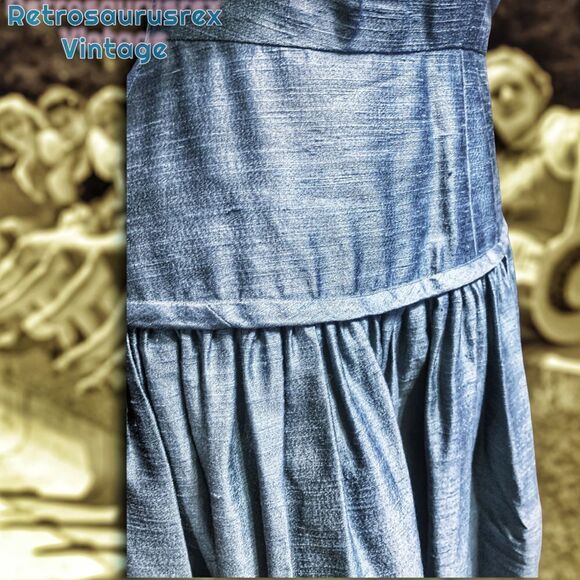 𝅺vintage 1950’s Old Hollywood Special Event Circle Skirt Blue Dress, Small - Picture 3 of 9